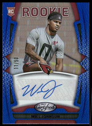 2025 Panini Certified #RSI-WJO Will Johnson Rookie Signatures Mirror Blue #/50