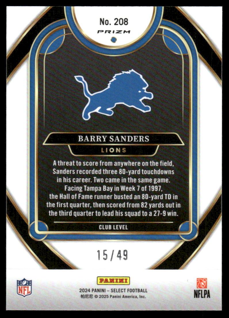 2024 Panini Select #208 Barry Sanders Red Disco Prism #/49