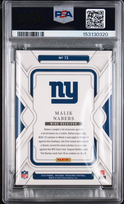 2024 Panini National Treasures #73 Malik Nabers Emerald PSA 9