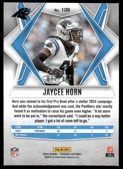 2025 Panini Phoenix #106 Jaycee Horn Green Hyper Prizm #/149