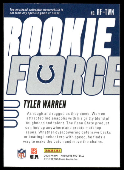 2025 Panini Absolute #RF-TWN Tyler Warren Rookie Force