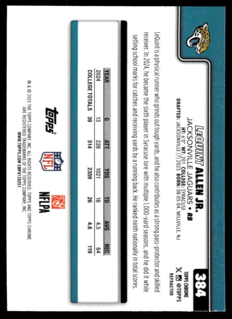2025 Topps Chrome #384 LeQuint Allen Jr. Refractor