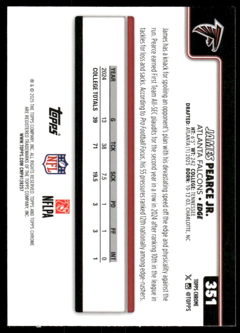 2025 Topps Chrome #351 James Pearce Jr. Red White and Blue Refractor