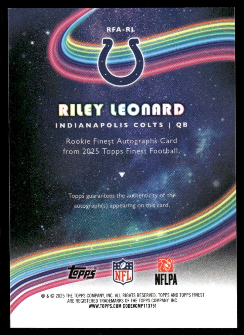 2025 Finest #RFA-RL Riley Leonard Rookie Finest Autographs