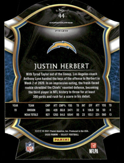 2020 Panini Select #44 Justin Herbert Red Prizm Die Cut