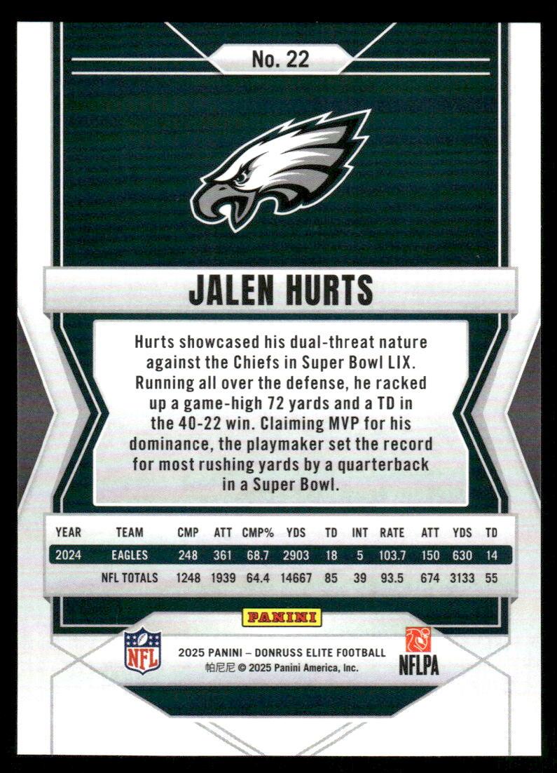 2025 Donruss Elite #22 Jalen Hurts Status Metallic RED #/99