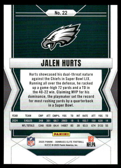 2025 Donruss Elite #22 Jalen Hurts Status Metallic RED #/99