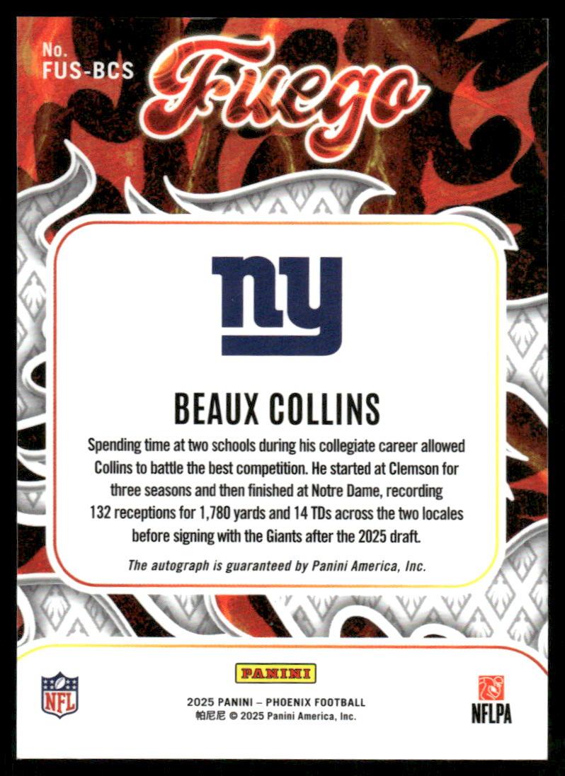 2025 Panini Phoenix #FUS-BCS Beaux Collins Fuego Signatures