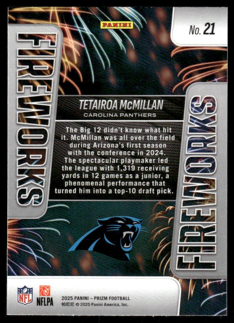 2025 Panini Prizm #21 Tetairoa McMillan Fireworks