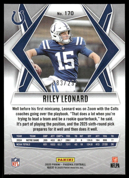 2025 Panini Phoenix #170 Riley Leonard Pink Hyper Prizm #/299