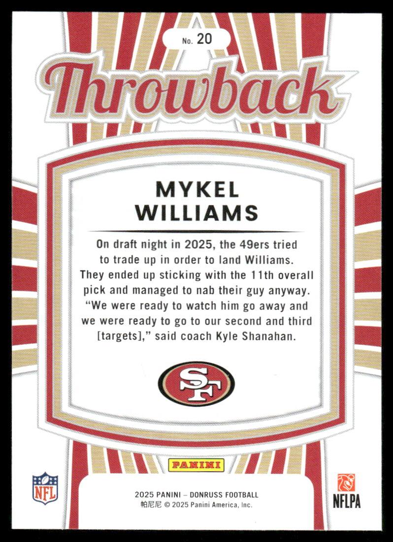 2025 Donruss #20 Mykel Williams Rated Rookies Throwback