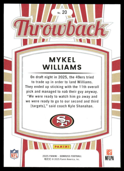 2025 Donruss #20 Mykel Williams Rated Rookies Throwback