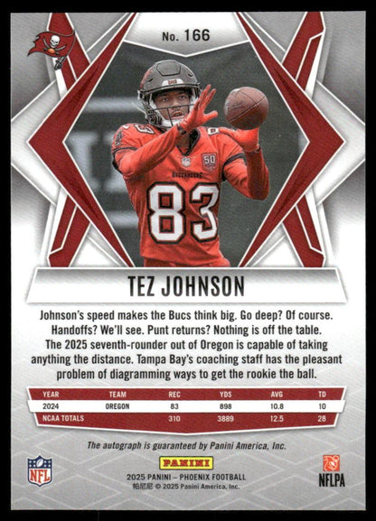 2025 Panini Phoenix #166 Tez Johnson Base Rookie Autographs Silver Pandora Prizm