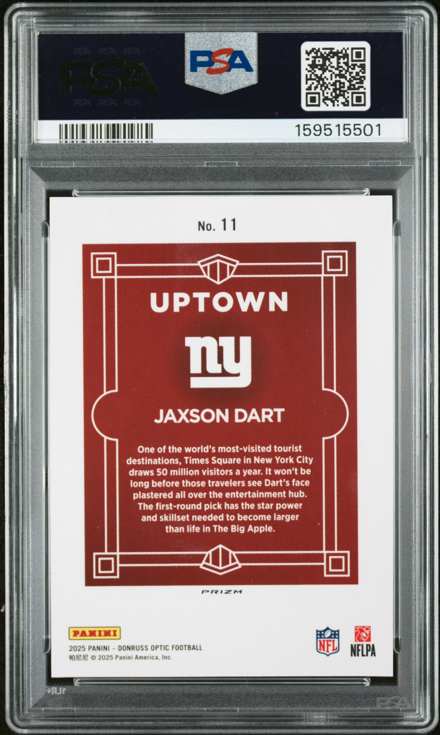 Jaxson Dart 2025 Panini Donruss Optic Uptown #11 PSA 9