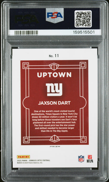 Jaxson Dart 2025 Panini Donruss Optic Uptown #11 PSA 9