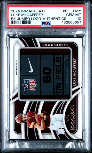 Luke Mccaffrey 2024 Panini Immaculate Collection Rookie Jumbo Logos PSA 10