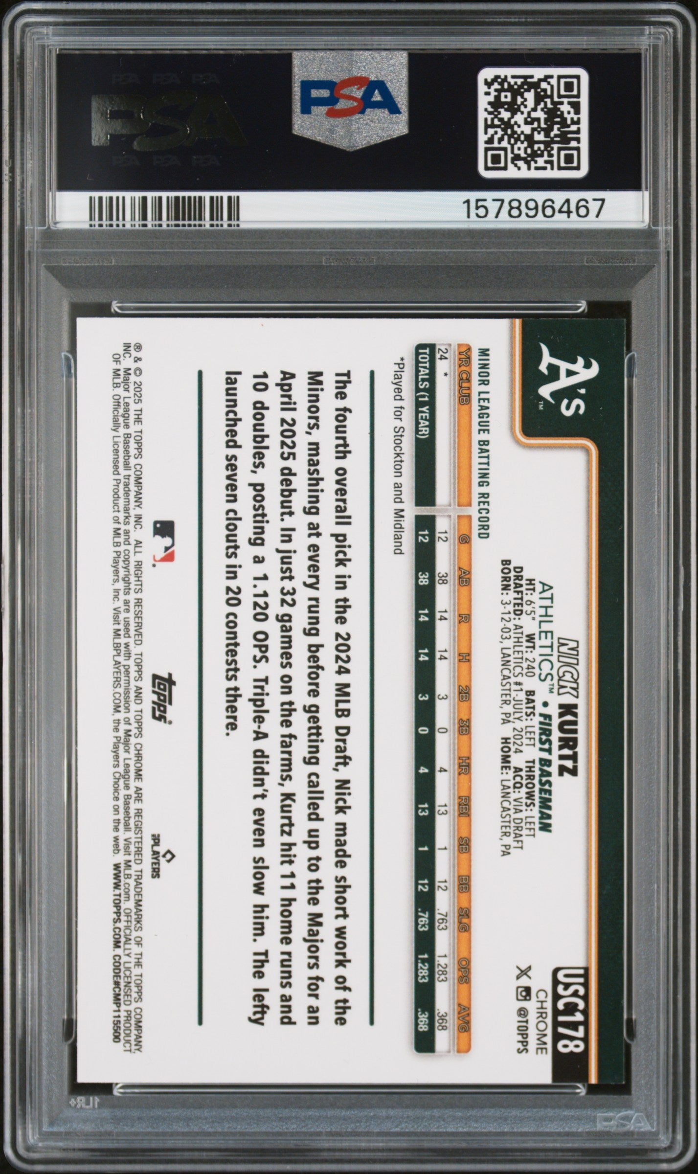 Nick Kurtz Sepia Refractor PSA 9 2025 Topps Chrome