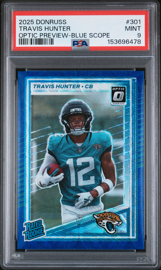 Travis Hunter Optic Preview-Blue Scope PSA 9 2025 Panini Donruss #301