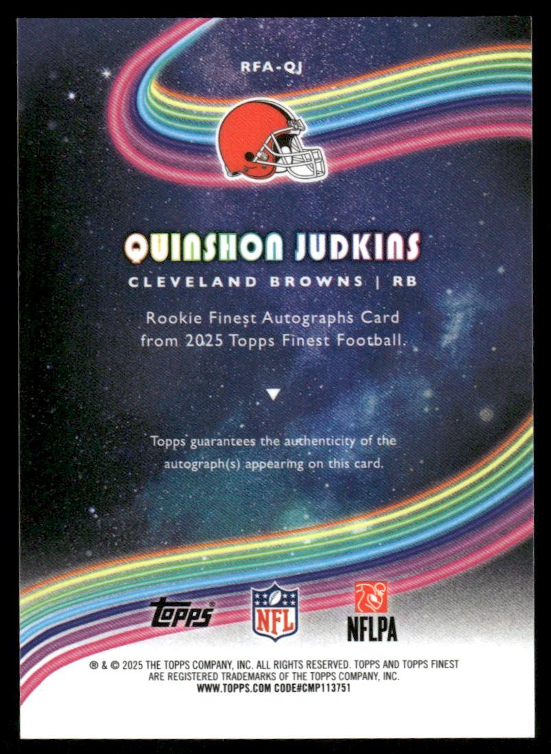 Quinshon Judkins Rookie Finest Autographs Blue Geometric Refractor #/99