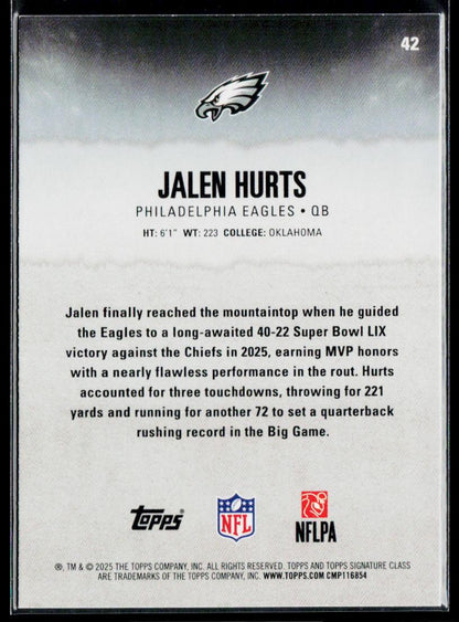 2025 Topps Signature Class #42 Jalen Hurts Red & Black