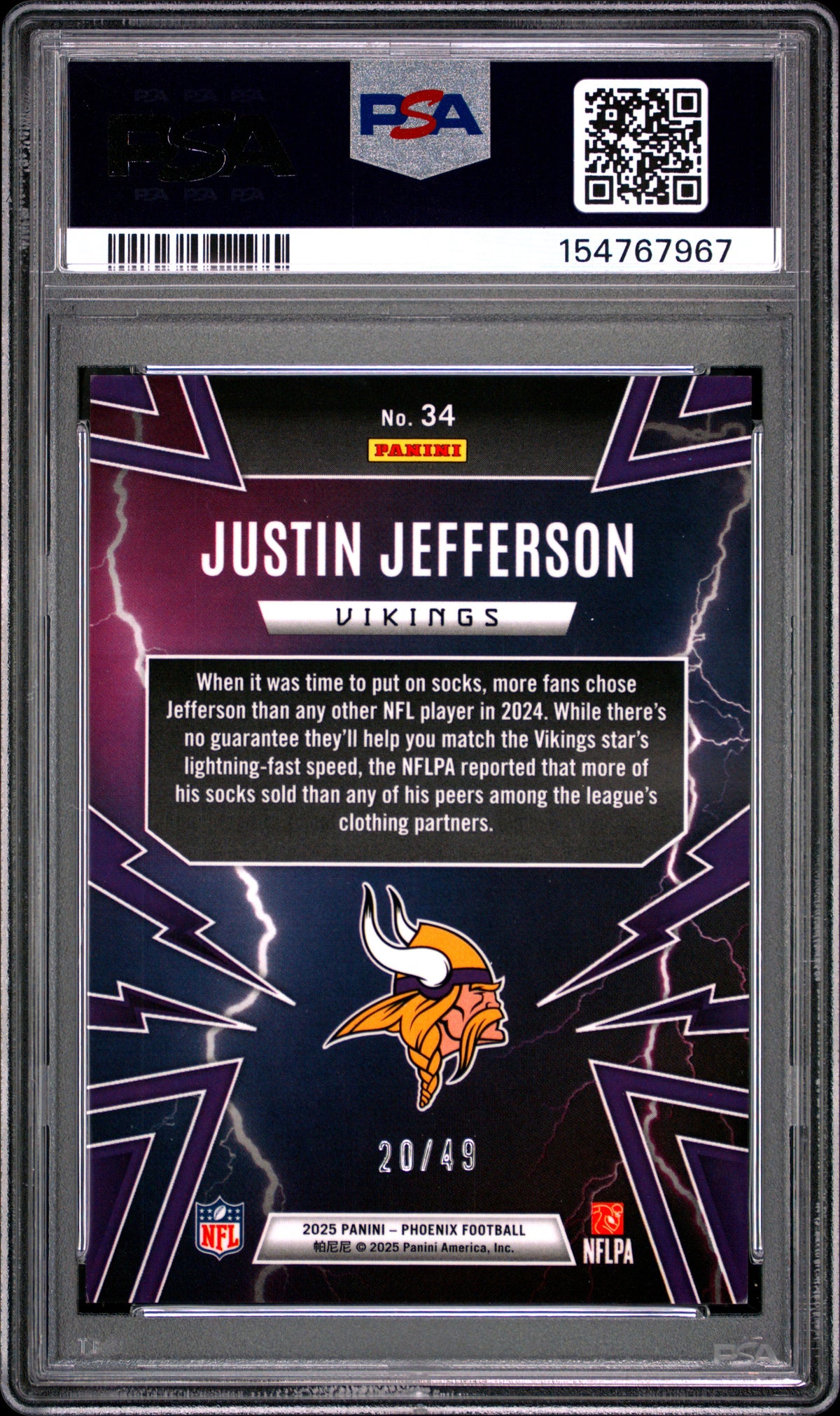 Justin Jefferson Thunderbirds-Green Lazer /49 PSA 9 2025- Pop 1 - Color Match