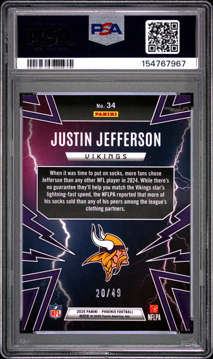 Justin Jefferson Thunderbirds-Green Lazer /49 PSA 9 2025- Pop 1 - Color Match