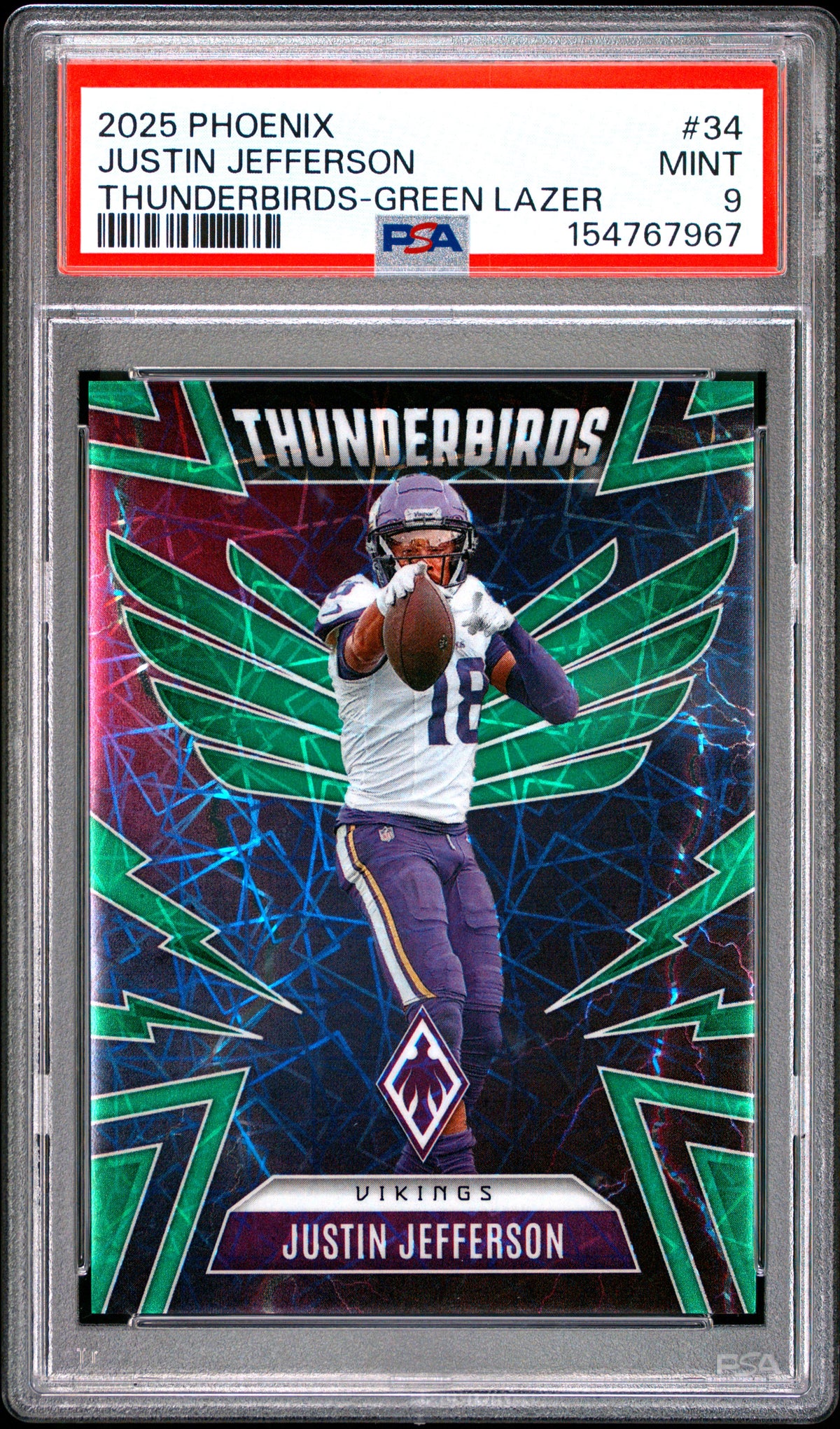 Justin Jefferson Thunderbirds-Green Lazer /49 PSA 9 2025- Pop 1 - Color Match