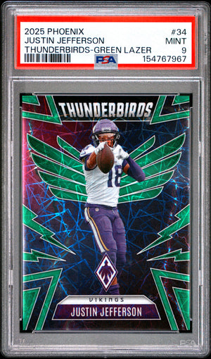 Justin Jefferson Thunderbirds-Green Lazer /49 PSA 9 2025- Pop 1 - Color Match