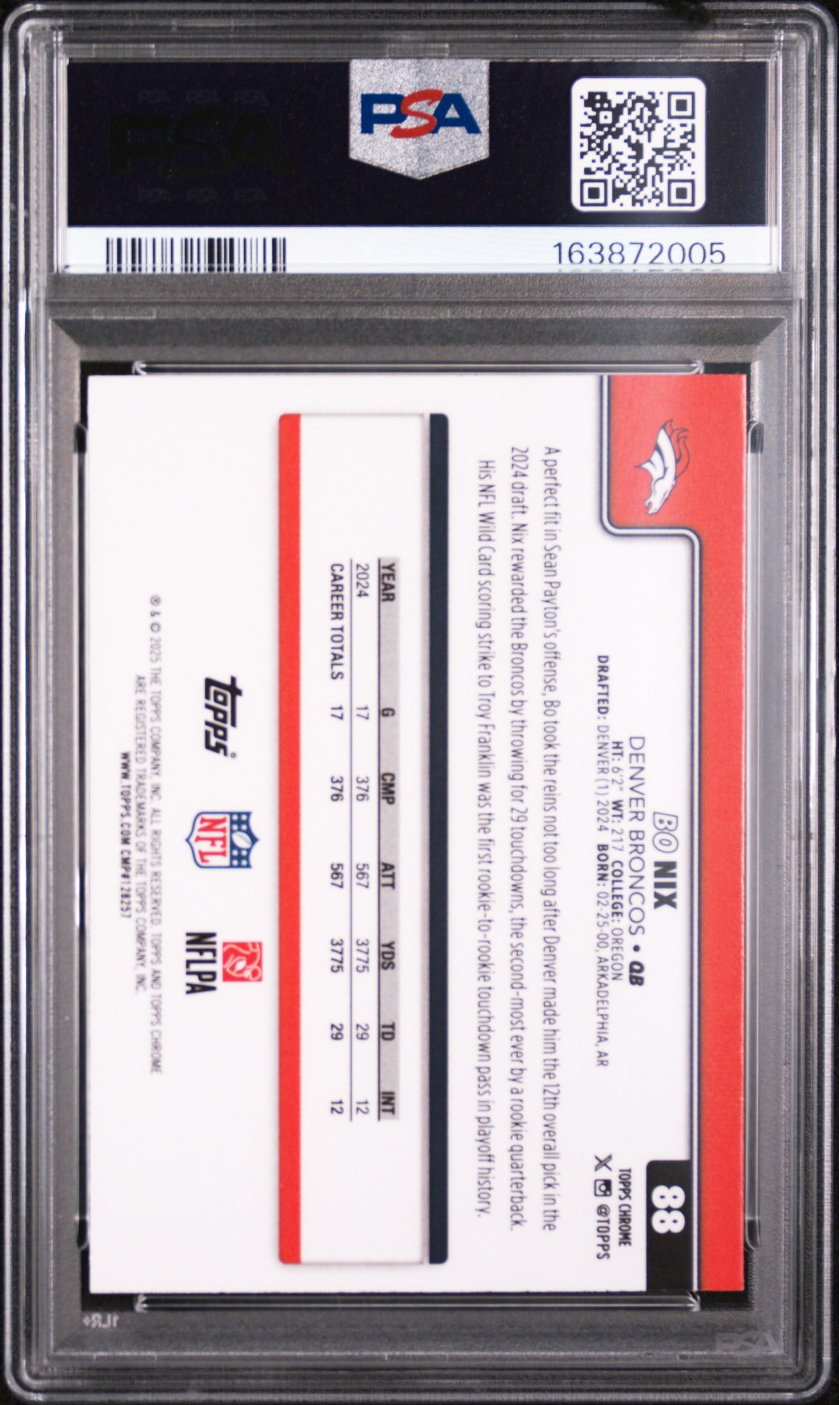 Bo Nix Raywave PSA 10  POP 1! Rare Card 2025 Topps Chrome