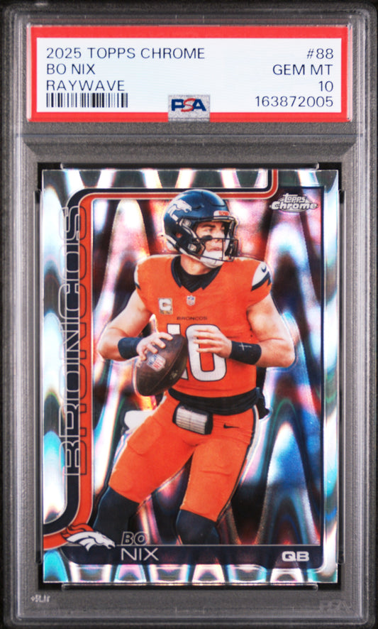 Bo Nix Raywave PSA 10  POP 1! Rare Card 2025 Topps Chrome