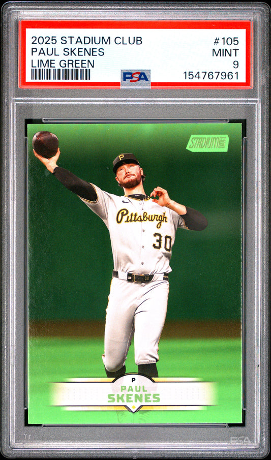Paul Skenes Lime Green PSA 9 Rare 2025 Topps Stadium Club #105