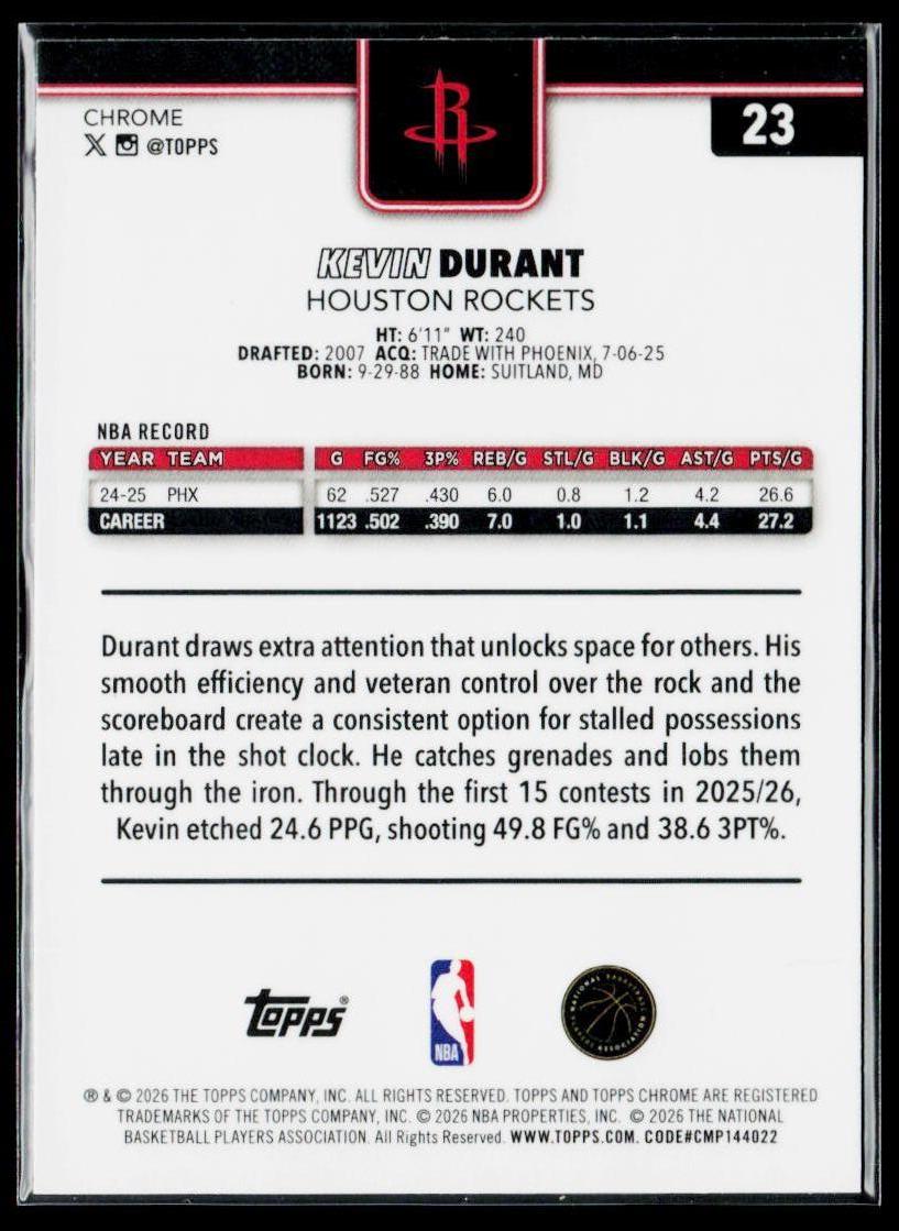 2025-26 Topps Chrome Update #23 Kevin Durant Refractor