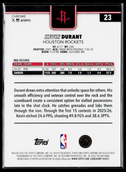 2025-26 Topps Chrome Update #23 Kevin Durant Refractor