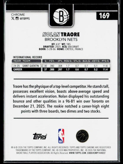 2025-26 Topps Chrome Update #169 Nolan Traore Wave Refractor