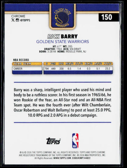2025-26 Topps Chrome Update #150 Rick Barry Refractor