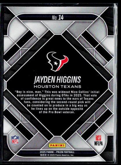 2025 Panini Prizm #14 Jayden Higgins Emergent