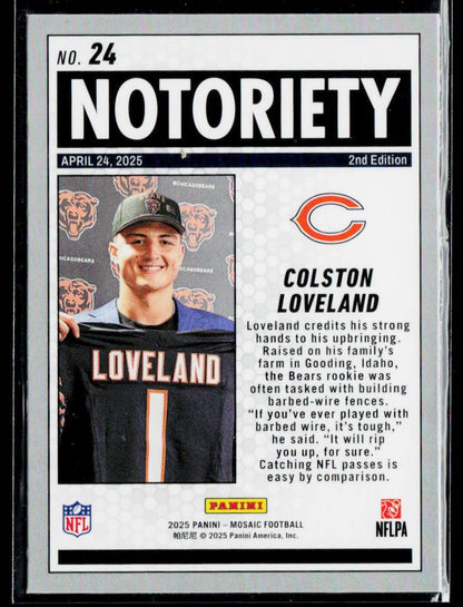 2025 Panini Mosaic #24 Colston Loveland Notoriety
