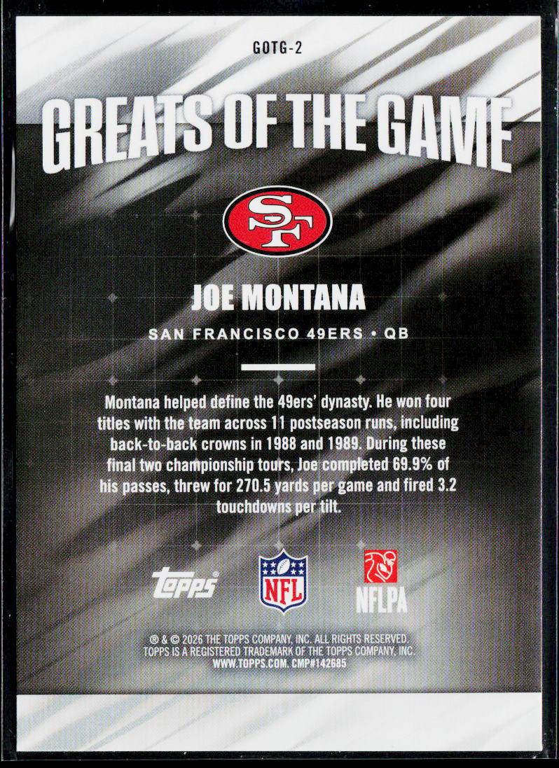 2026 Topps Flagship #GOTG-2 Joe Montana Greats Of The Game