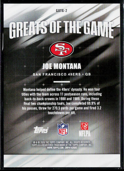 2026 Topps Flagship #GOTG-2 Joe Montana Greats Of The Game