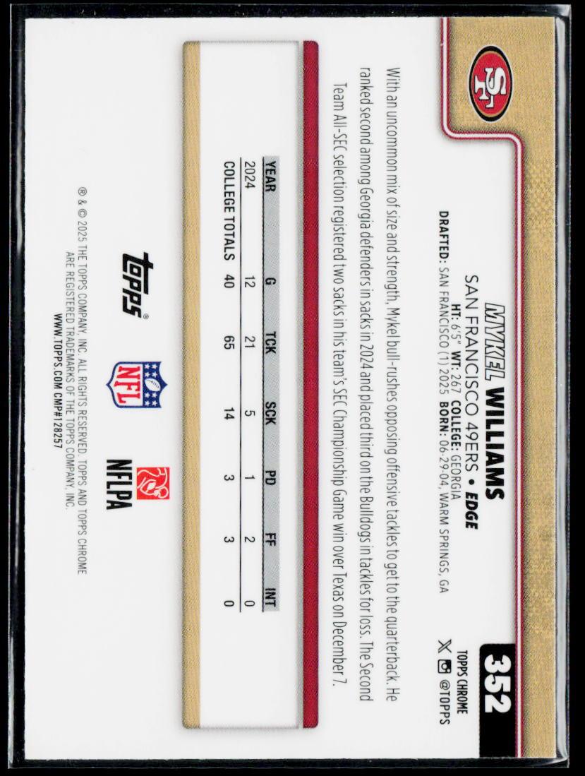 2025 Topps Chrome #352 Mykel Williams Football Leather Refractor