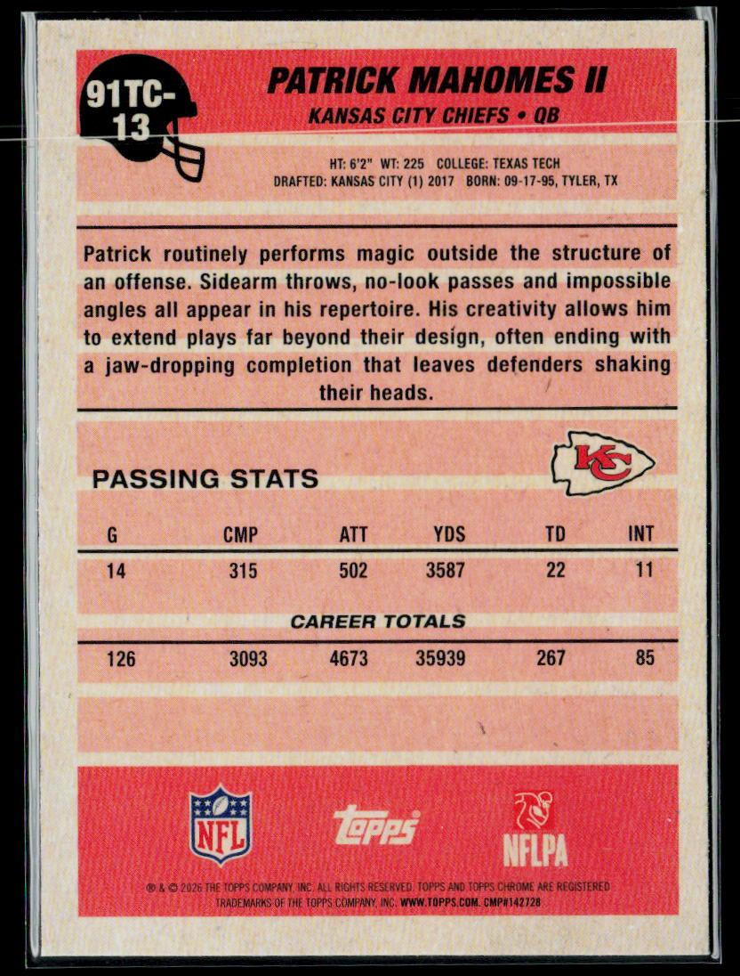 2026 Topps Flagship #91TC-13 Patrick Mahomes II 1991 Topps Football Chrome