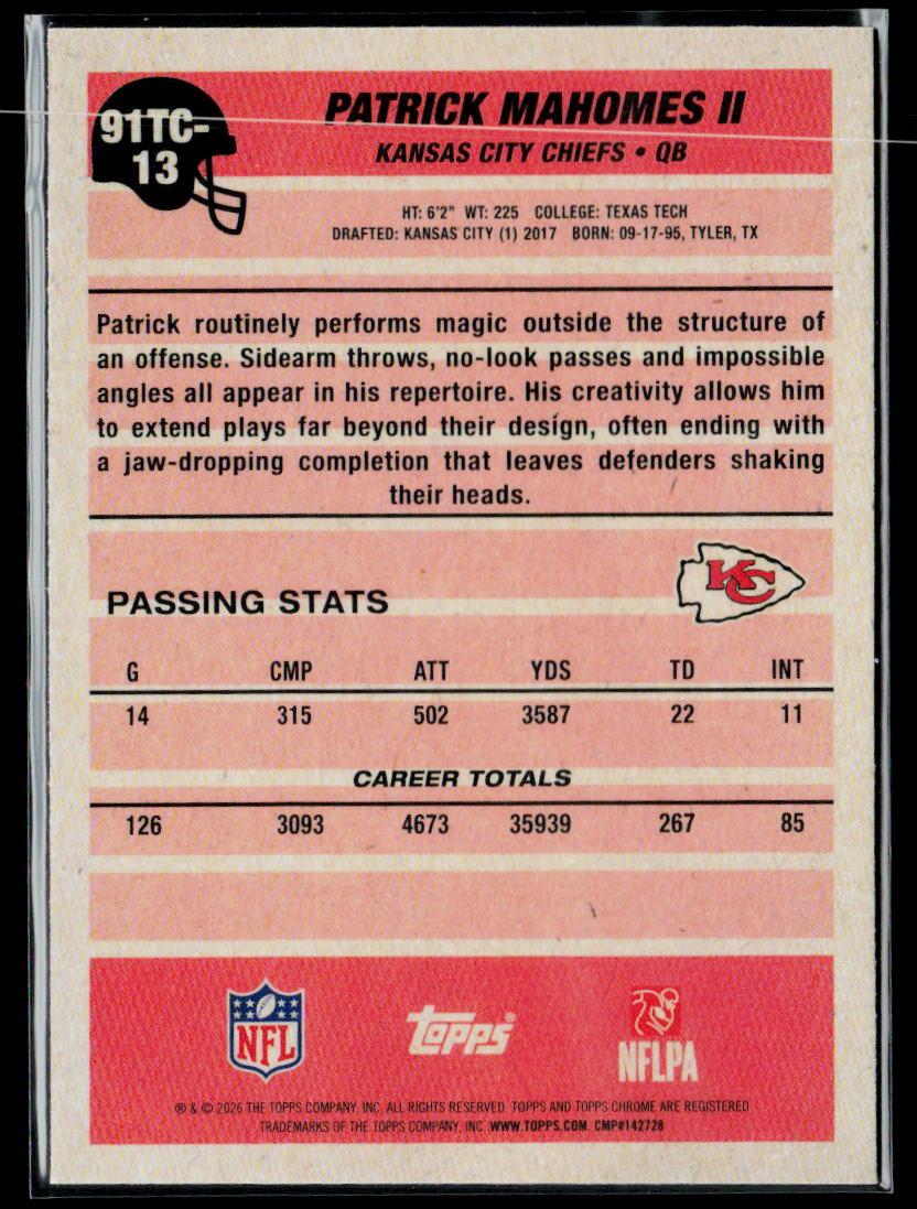 2026 Topps Flagship #91TC-13 Patrick Mahomes II 1991 Topps Football Chrome