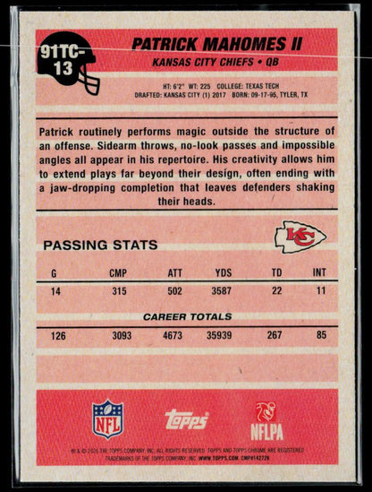 2026 Topps Flagship #91TC-13 Patrick Mahomes II 1991 Topps Football Chrome