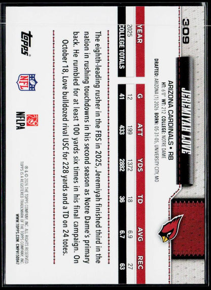 2026 Topps Flagship #309 Jeremiyah Love Topps Logo Foilboard