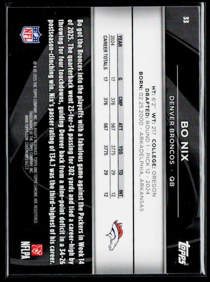 2025 Topps Chrome Black #33 Bo Nix