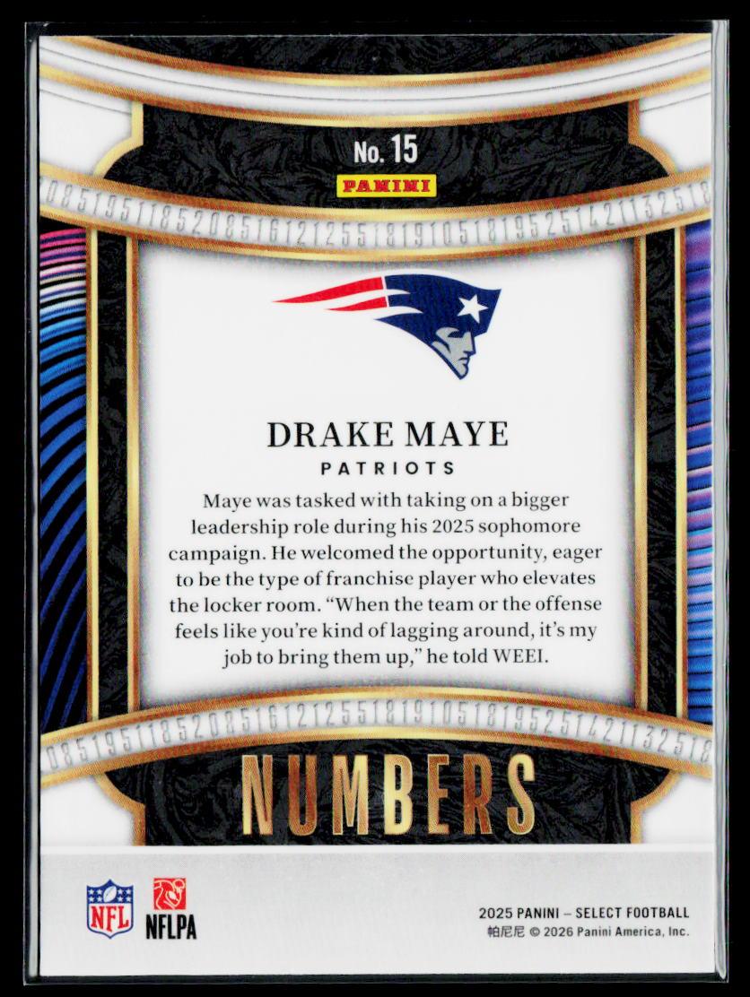 2025 Panini Select #15 Drake Maye Select Numbers
