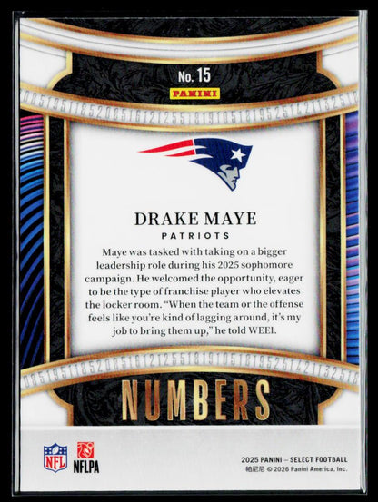 2025 Panini Select #15 Drake Maye Select Numbers