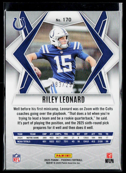 2025 Panini Phoenix #170 Riley Leonard Pink Hyper Prizm #/299