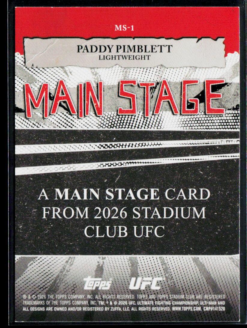 2026 Stadium Club UFC #MS-1 Paddy Pimblett Main Stage