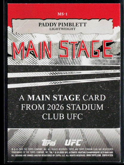 2026 Stadium Club UFC #MS-1 Paddy Pimblett Main Stage